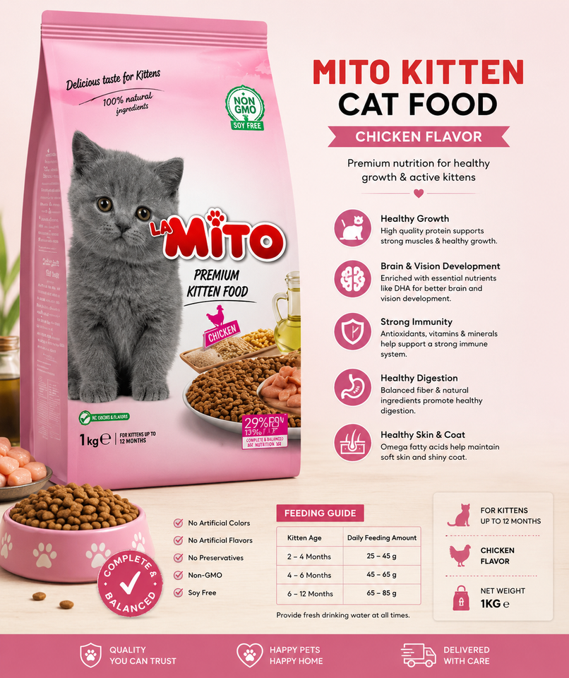 Mito Kitten Cat Food – Chicken Flavor 1kg | Premium Kitten Food