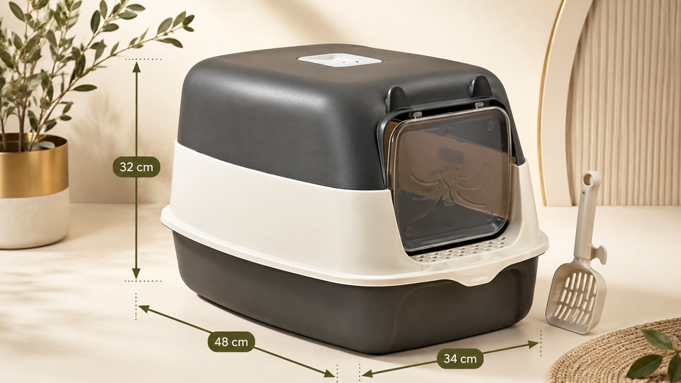 Premium Enclosed Cat Litter Box with Swing Door & Odor Control – 48×34×32 cm