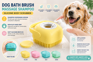 Silicone Pet Bath Brush with Shampoo Dispenser – Soft Massage Scrubber for Dogs & Cats