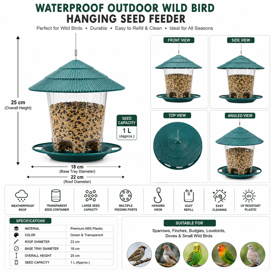 Waterproof Outdoor Wild Bird Hanging Seed Feeder