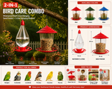 2-in-1 Outdoor Bird Care Combo – Hanging Seed Feeder & 1-Liter Water Dispenser