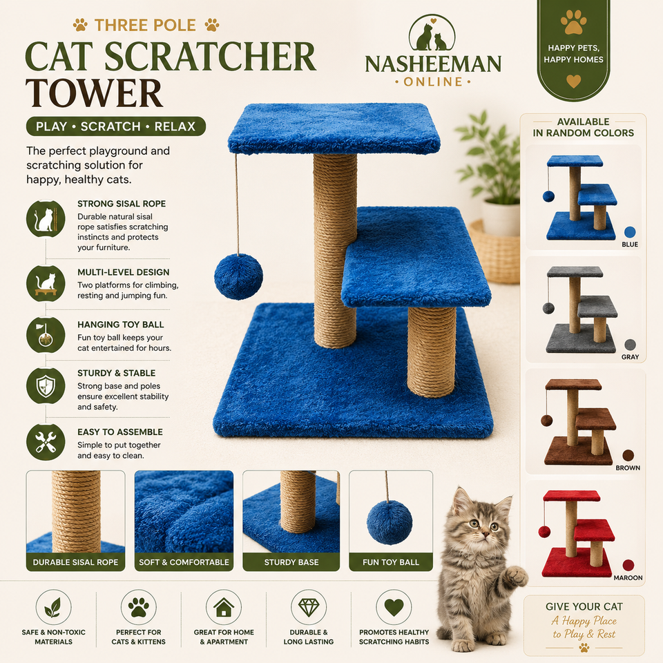 Premium Three-Level Cat Scratching Tree with Hanging Toy