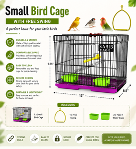 Small Bird Cage with Free Swing – Complete Cage Set for Finches, Budgies & Small Birds
