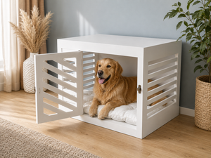 Premium Wooden Pet House with Soft Cushion – Modern Indoor Dog & Cat Kennel